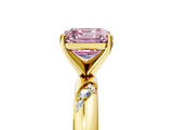 Yellow gold Fancy Pink Asscher Cut Solitaire Diamond Engagement Ring with Twisted Pave Band and Four-Prong Setting_8