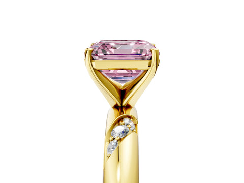 Yellow gold Fancy Pink Asscher Cut Solitaire Diamond Engagement Ring with Twisted Pave Band and Four-Prong Setting_8