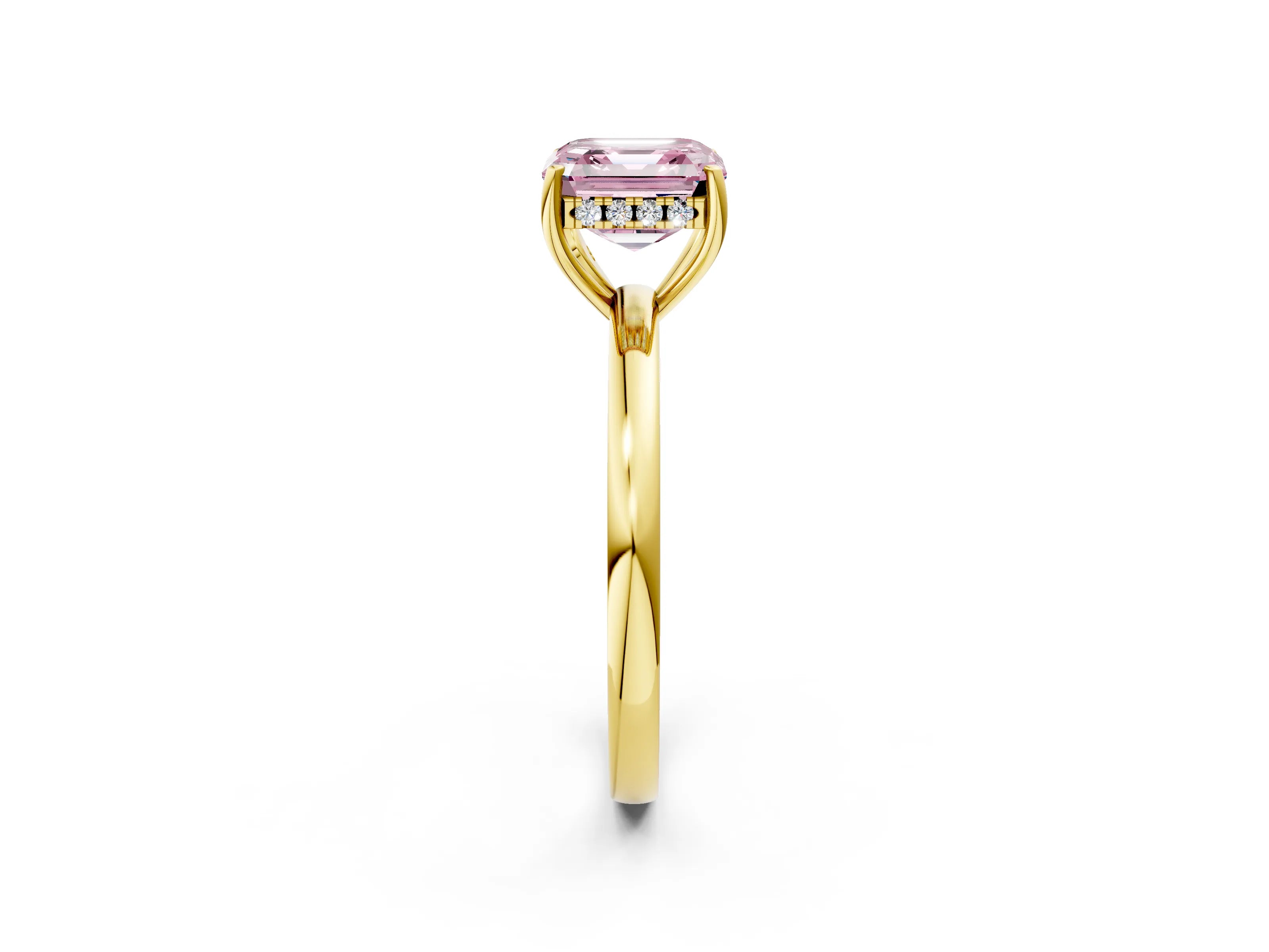 Yellow gold Fancy Pink Asscher Cut Solitaire Diamond Ring with Prong Setting and Plain Band_2