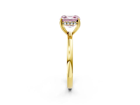 Yellow gold Fancy Pink Asscher Cut Solitaire Diamond Ring with Prong Setting and Plain Band_2
