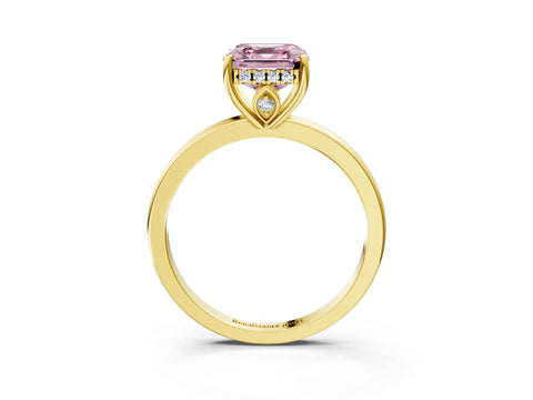 Yellow gold Fancy Pink Asscher Cut Solitaire Diamond Ring with Prong Setting and Plain Band_3