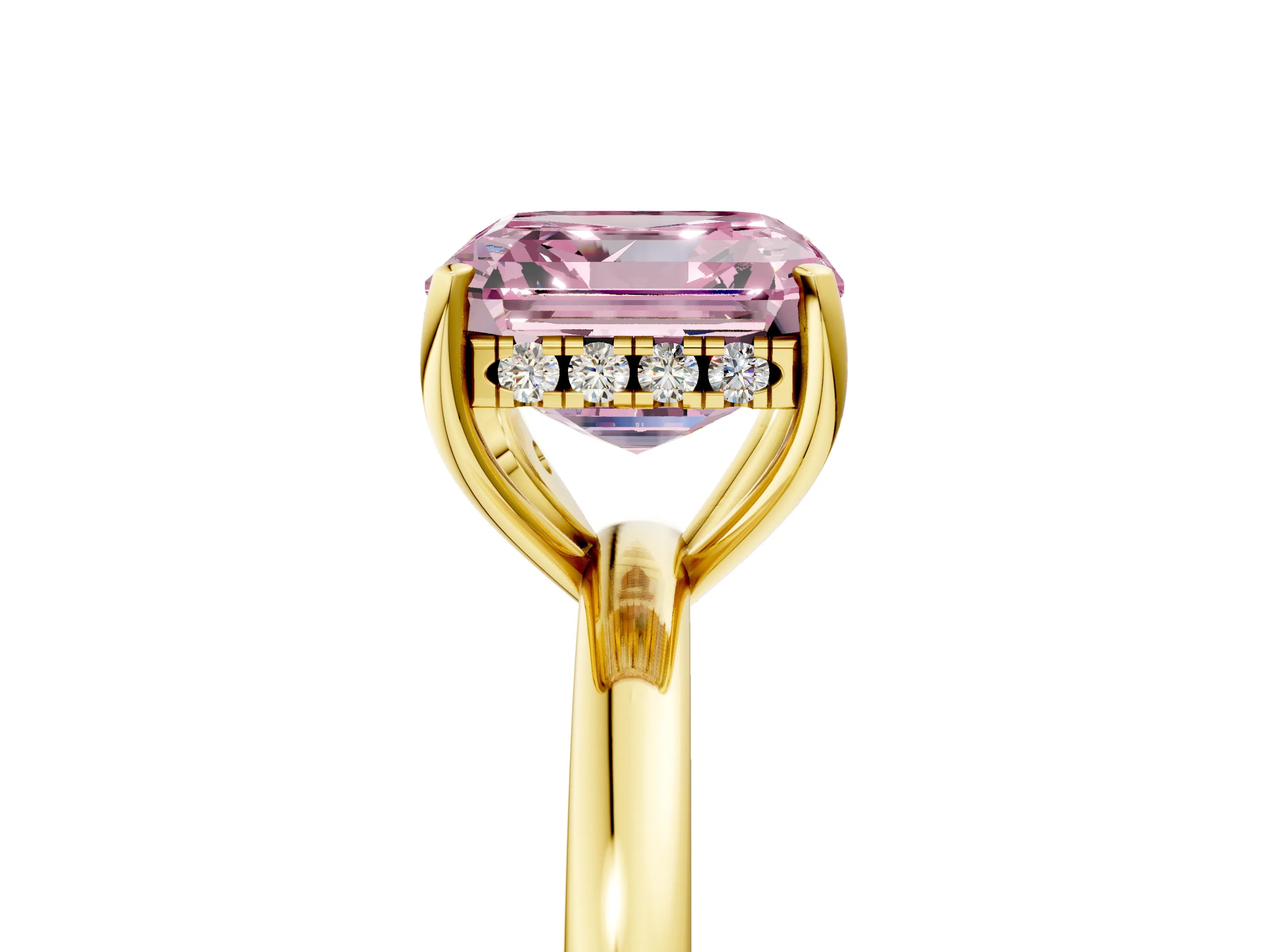 Yellow gold Fancy Pink Asscher Cut Solitaire Diamond Ring with Prong Setting and Plain Band_5