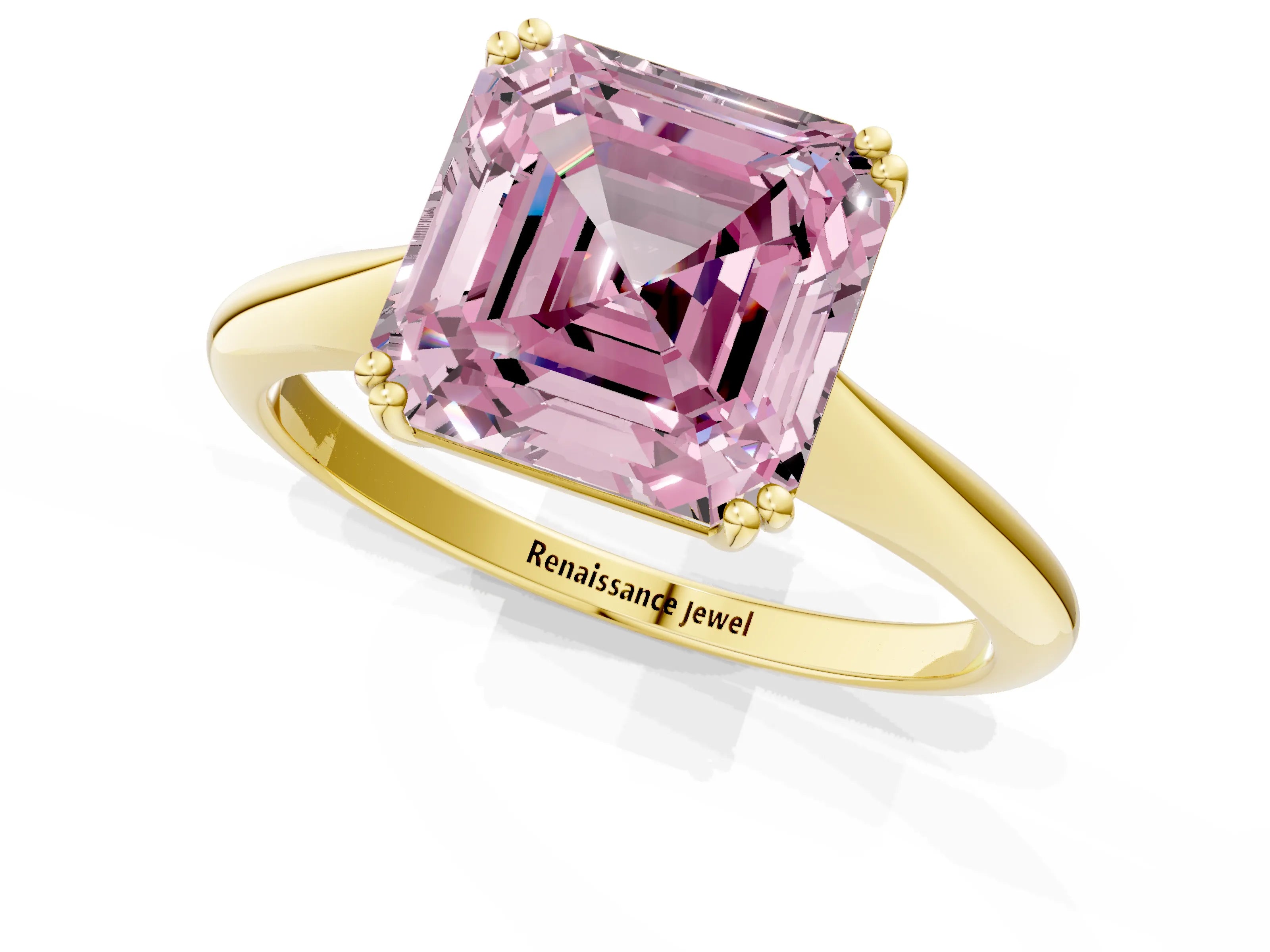 Yellow gold Fancy Pink Asscher Cut Solitaire Diamond Ring with Six-Prong Setting and Classic Band_1