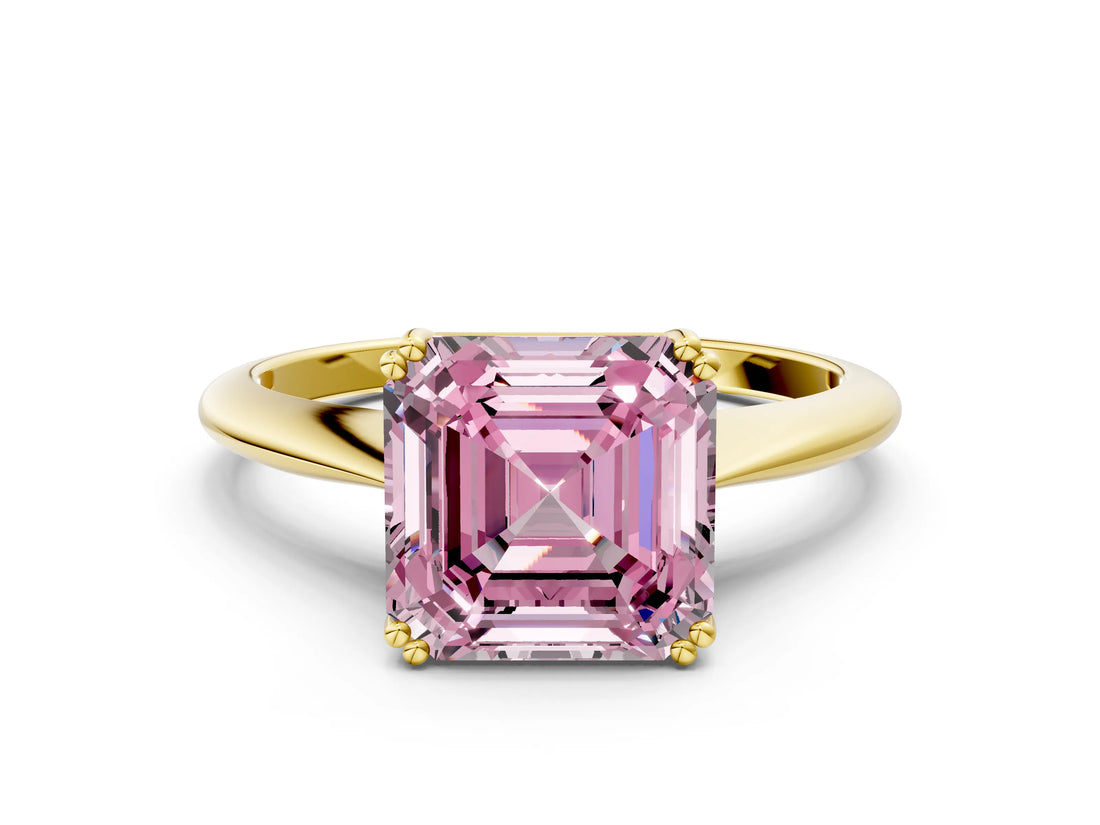 Yellow gold Fancy Pink Asscher Cut Solitaire Diamond Ring with Six-Prong Setting and Classic Band_12