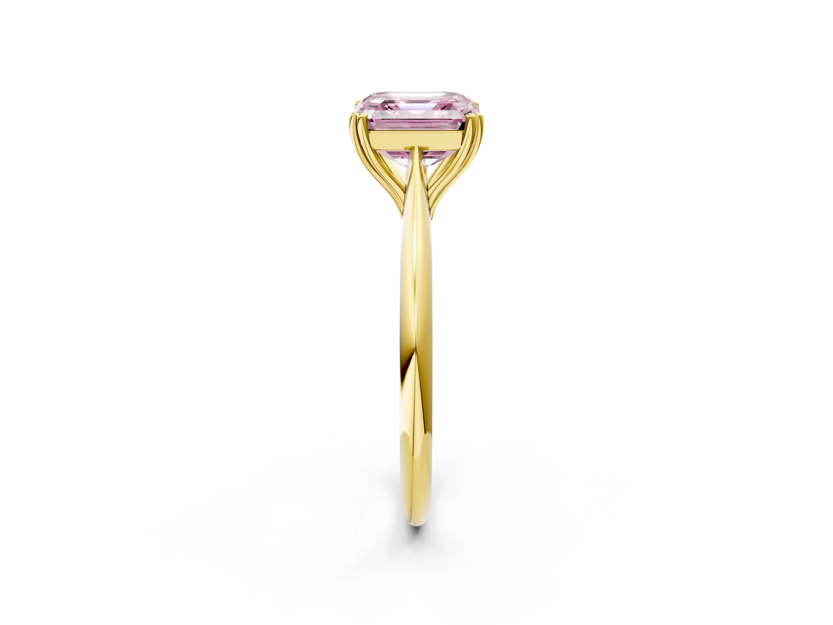 Yellow gold Fancy Pink Asscher Cut Solitaire Diamond Ring with Six-Prong Setting and Classic Band_2