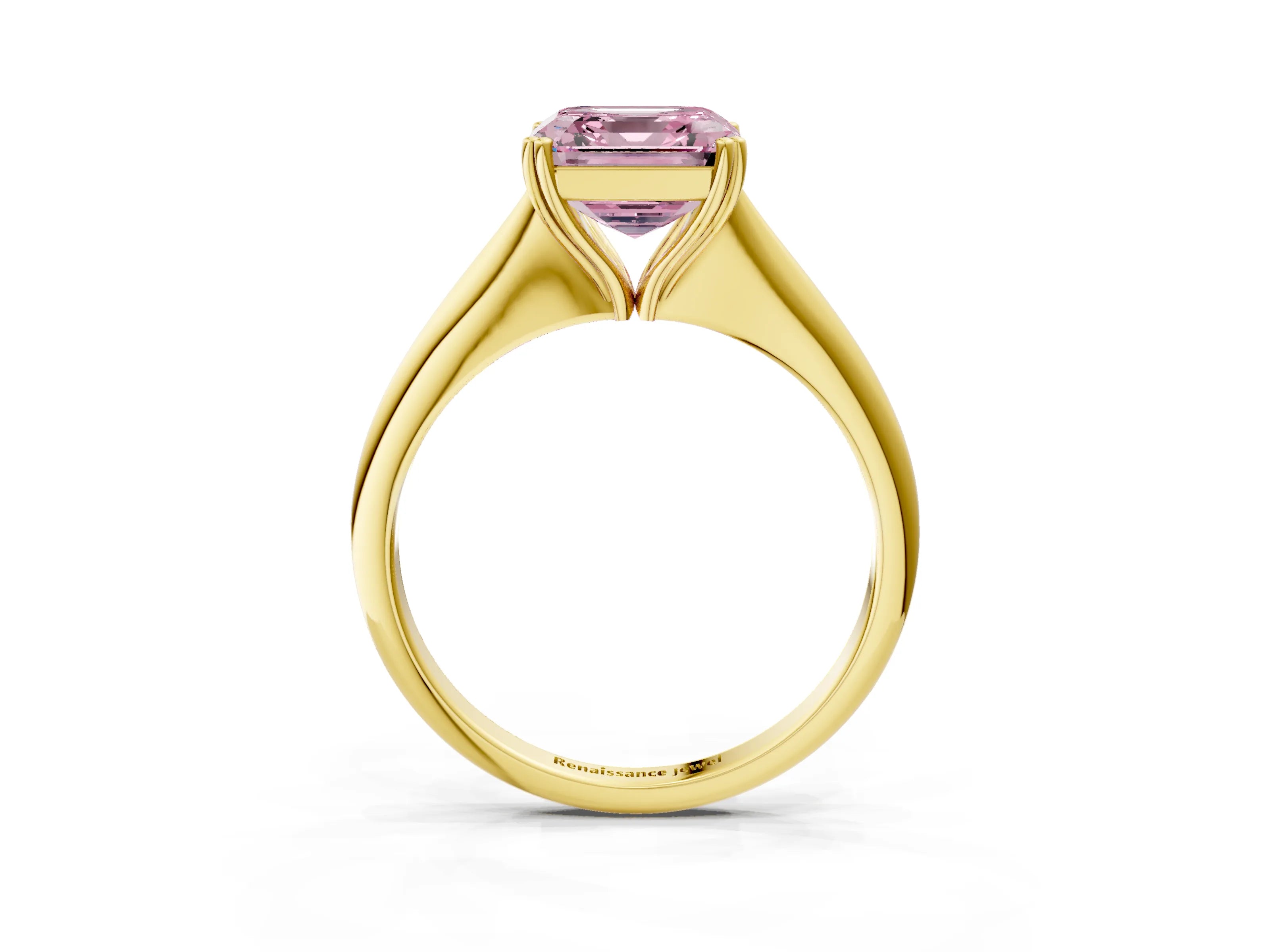 Yellow gold Fancy Pink Asscher Cut Solitaire Diamond Ring with Six-Prong Setting and Classic Band_3