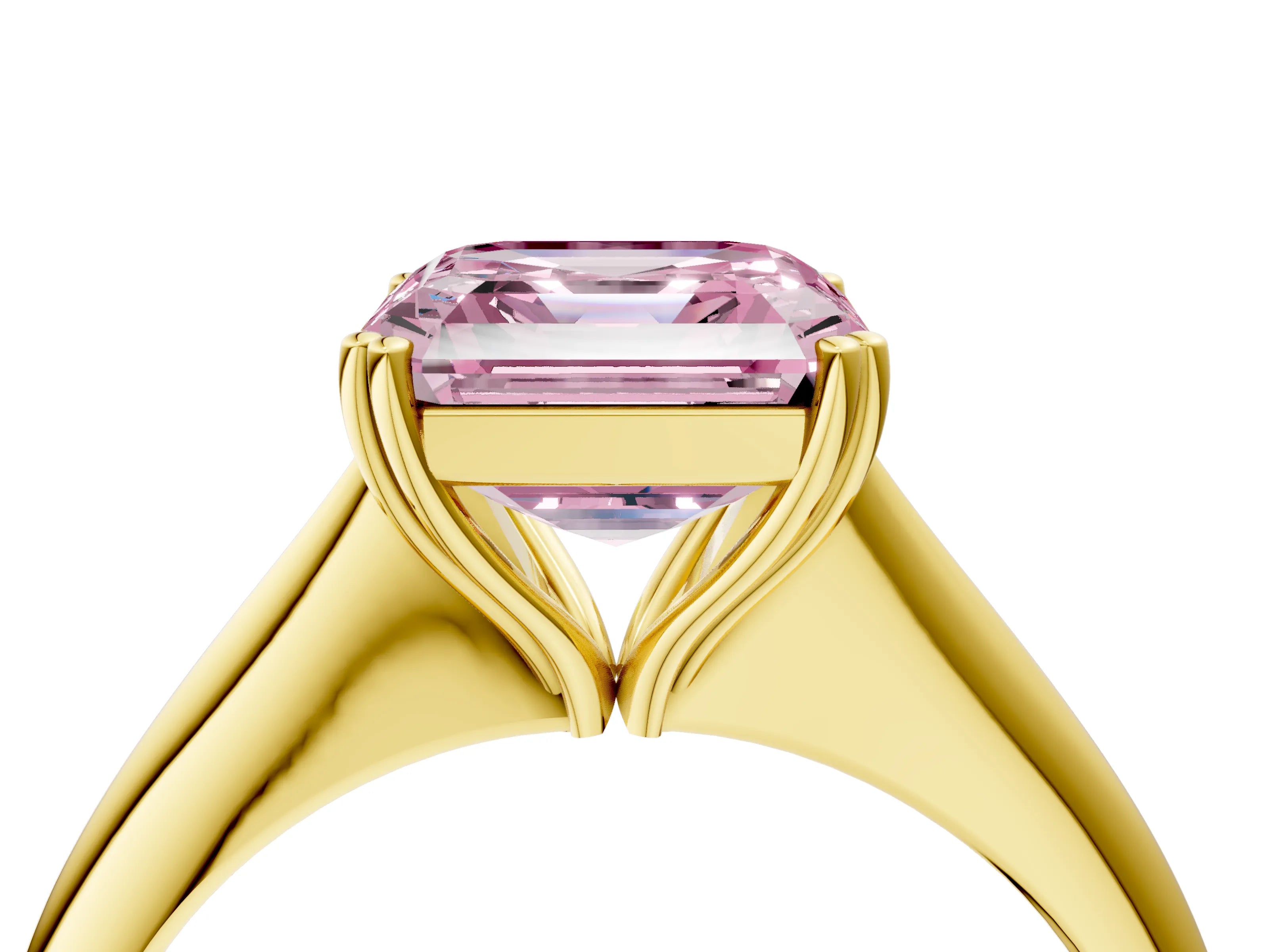 Yellow gold Fancy Pink Asscher Cut Solitaire Diamond Ring with Six-Prong Setting and Classic Band_4
