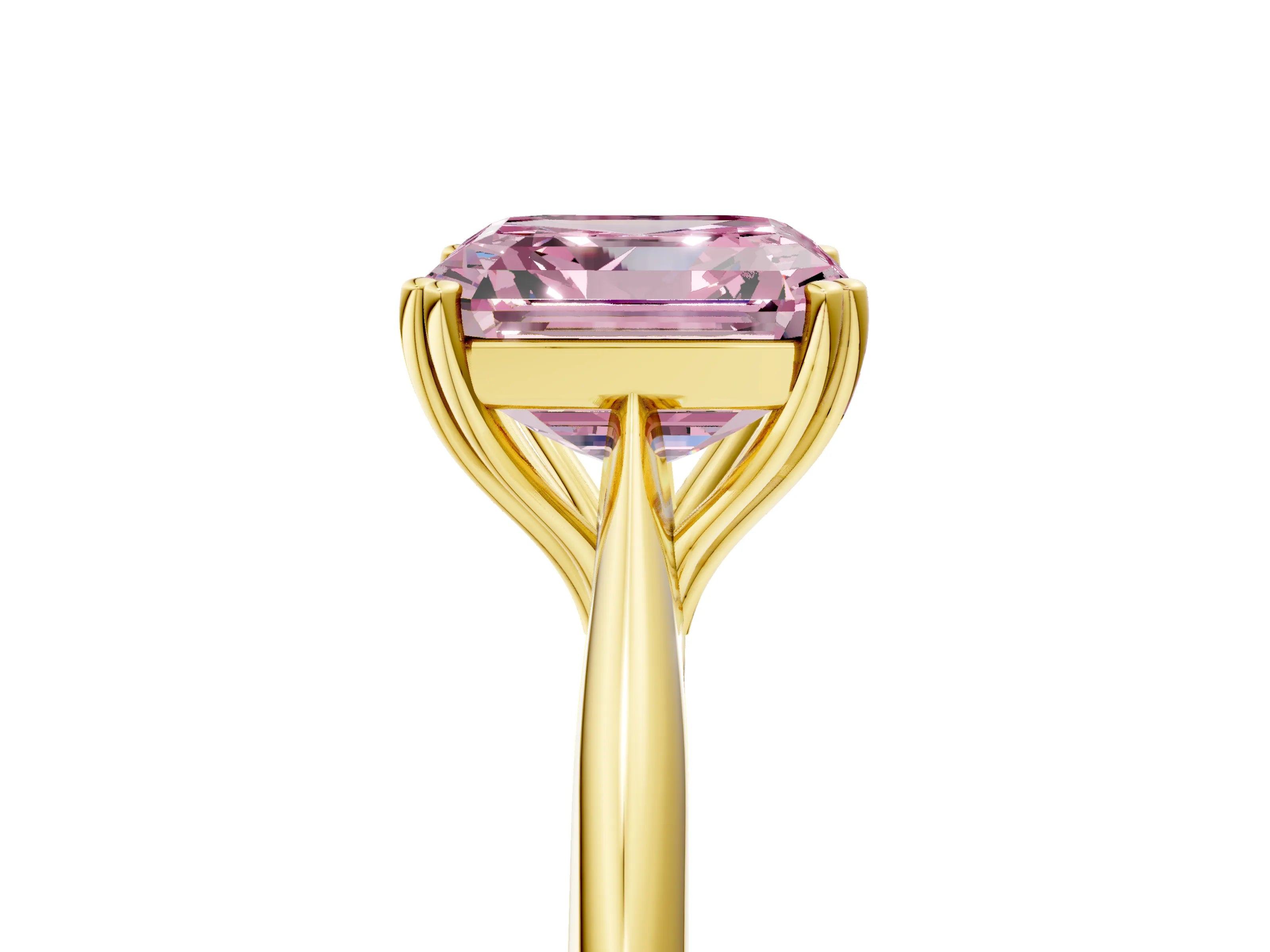 Yellow gold Fancy Pink Asscher Cut Solitaire Diamond Ring with Six-Prong Setting and Classic Band_5