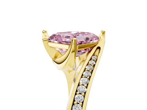 Yellow gold Fancy Pink Asscher Cut Solitaire Diamond Twist Band with Pavé Setting and Four-Prong Setting_5