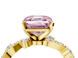Yellow gold Fancy Pink Asscher  Cut Solitaire Diamond Twisted Band with Pave Setting_21