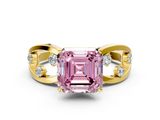 Yellow gold Fancy Pink Asscher  Cut Solitaire Diamond with Side Stones on Criss-Cross Band and Four-Prong Setting_17