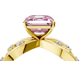 Yellow gold Fancy Pink Asscher  Cut Solitaire Diamond with Side Stones on Criss-Cross Band and Four-Prong Setting_21