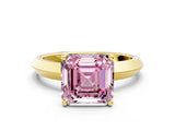 Yellow gold Fancy Pink Asscher  Cut Solitaire Engagement Ring with Flat Band and Four-Prong Setting 1