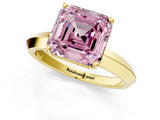 Yellow gold Fancy Pink Asscher  Cut Solitaire Engagement Ring with Flat Band and Four-Prong Setting 2