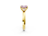 Yellow gold Fancy Pink Asscher  Cut Solitaire Engagement Ring with Flat Band and Four-Prong Setting 3