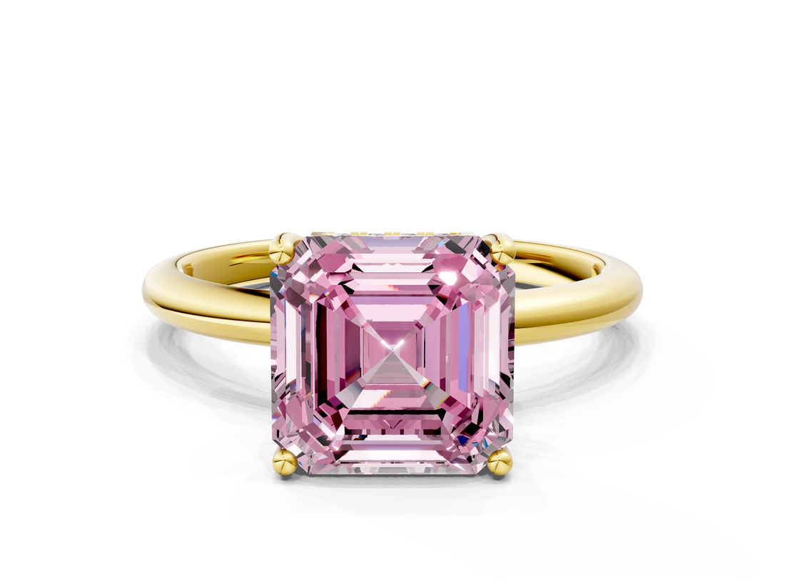 Yellow gold Fancy Pink Asscher  Cut Solitaire Engagement Ring with Four-Prong Setting and Classic Band_22