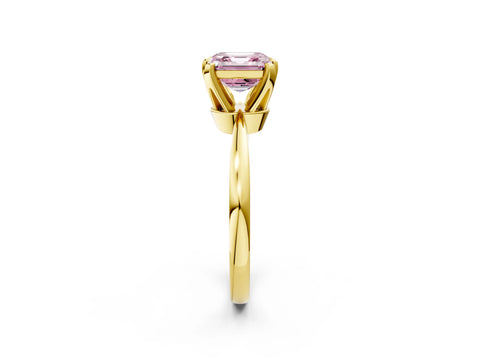 Yellow gold Fancy Pink Asscher Cut Solitaire Engagement Ring with Six-Prong Setting and Tapered Band_2