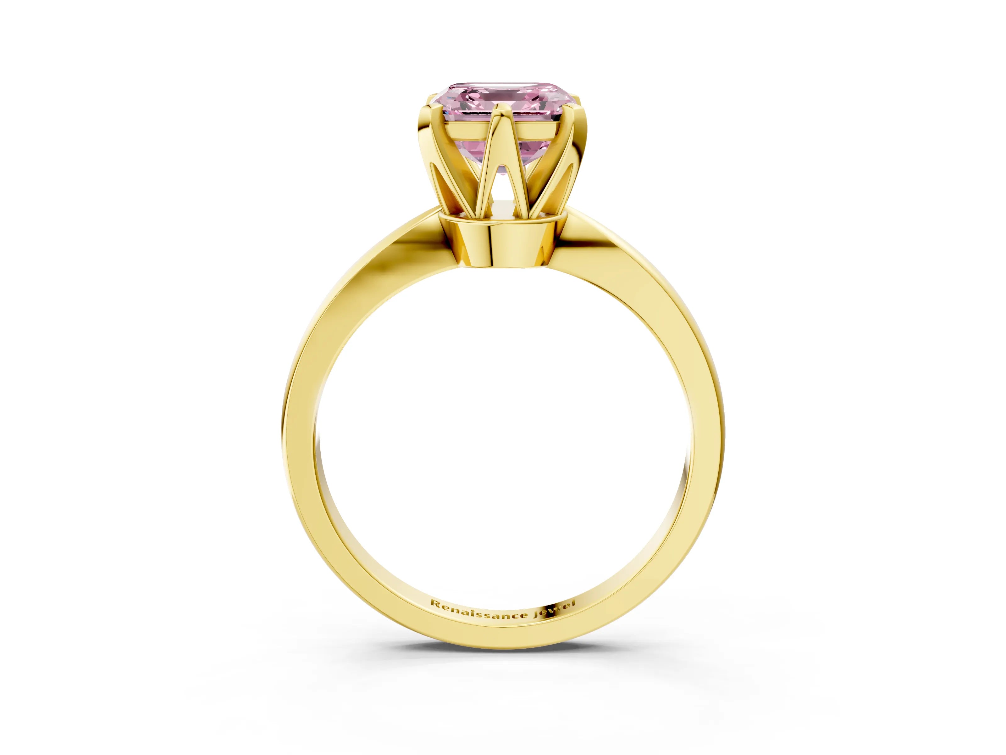 Yellow gold Fancy Pink Asscher Cut Solitaire Engagement Ring with Six-Prong Setting and Tapered Band_3