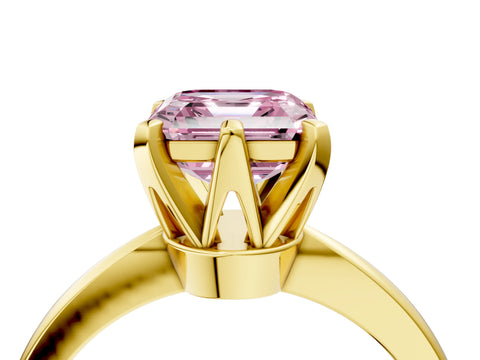 Yellow gold Fancy Pink Asscher Cut Solitaire Engagement Ring with Six-Prong Setting and Tapered Band_4
