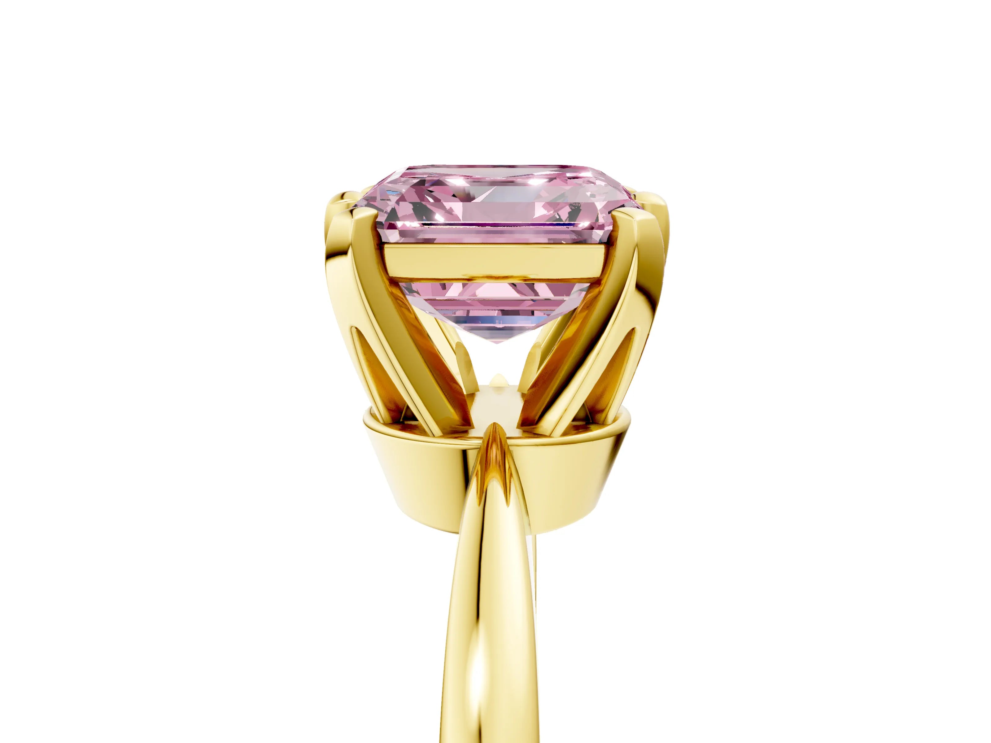 Yellow gold Fancy Pink Asscher Cut Solitaire Engagement Ring with Six-Prong Setting and Tapered Band_5