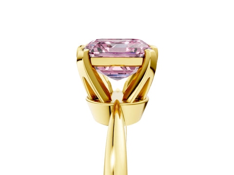 Yellow gold Fancy Pink Asscher Cut Solitaire Engagement Ring with Six-Prong Setting and Tapered Band_5