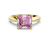Yellow gold Fancy Pink Asscher  Cut Solitaire Engagement Ring with Tapered Band and Four-Prong Setting 1