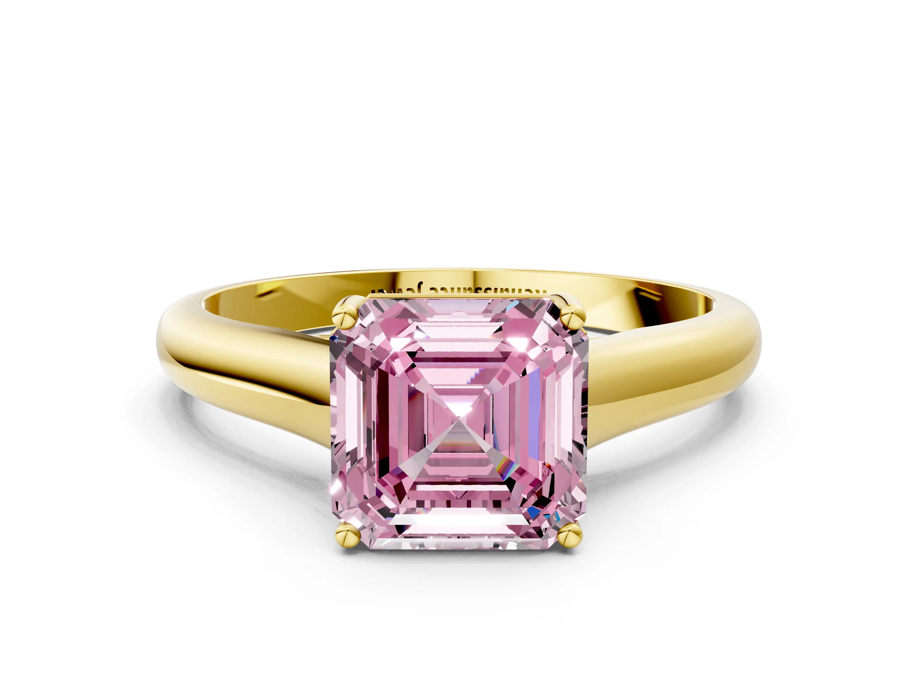 Yellow gold Fancy Pink Asscher Cut Solitaire Engagement Ring with Tapered Band and Four-Prong Setting_3