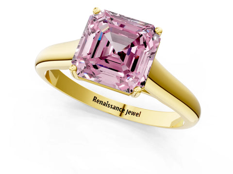 Yellow gold Fancy Pink Asscher Cut Solitaire Engagement Ring with Tapered Band and Four-Prong Setting_4