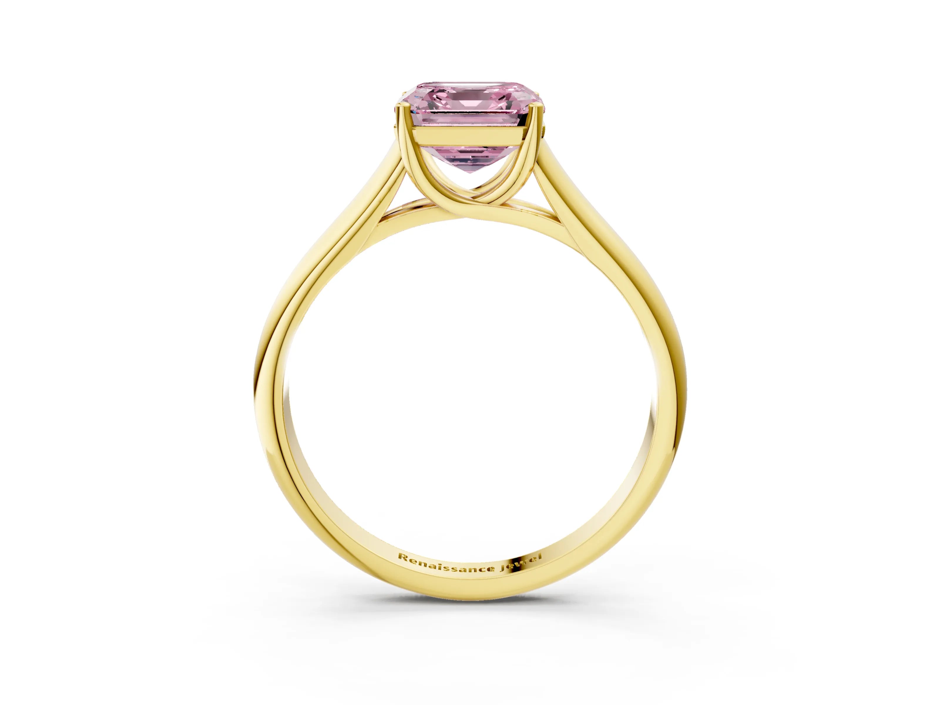 Yellow gold Fancy Pink Asscher Cut Solitaire Engagement Ring with Tapered Band and Four-Prong Setting_6