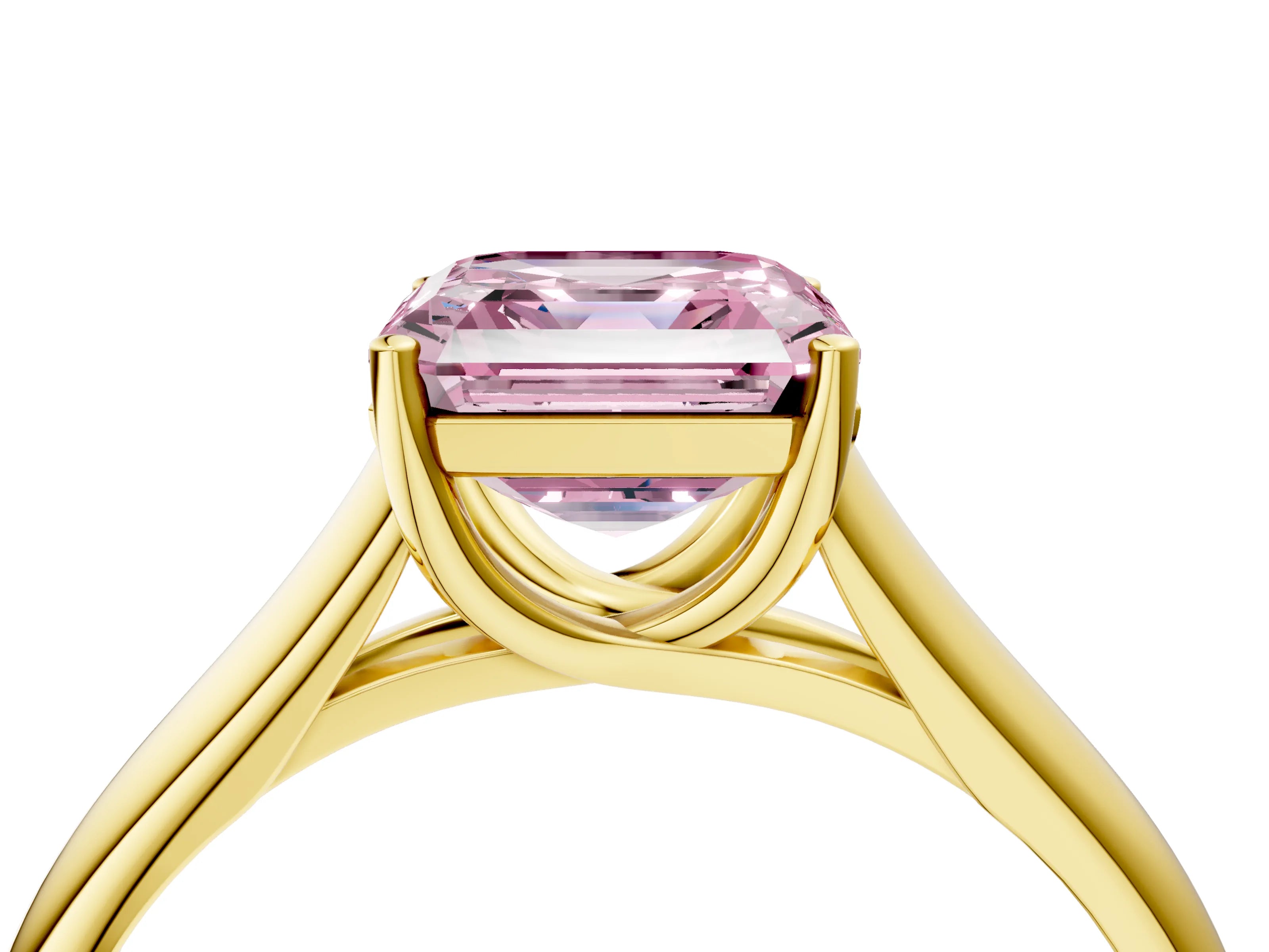 Yellow gold Fancy Pink Asscher Cut Solitaire Engagement Ring with Tapered Band and Four-Prong Setting_7