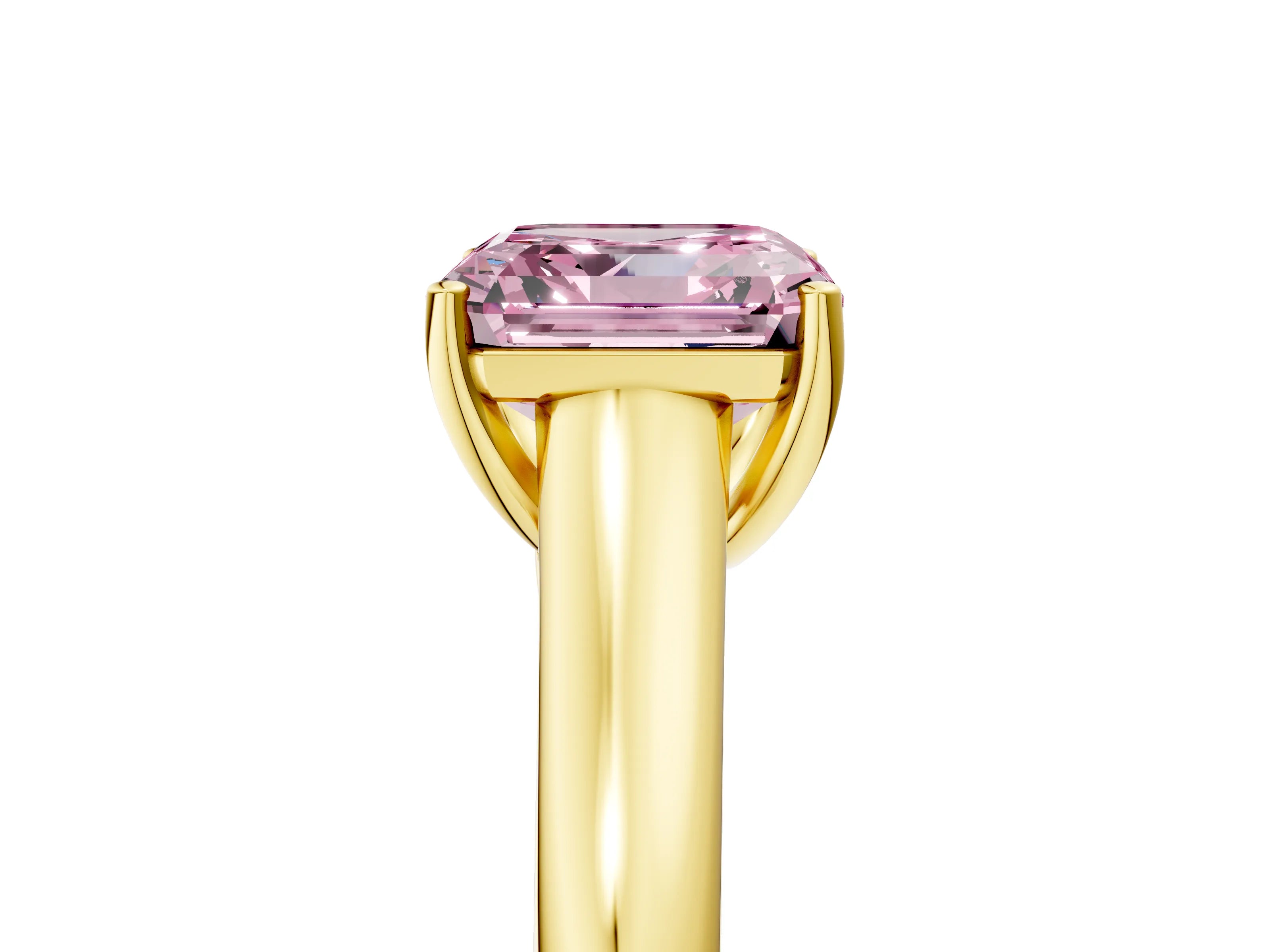 Yellow gold Fancy Pink Asscher Cut Solitaire Engagement Ring with Tapered Band and Four-Prong Setting_8