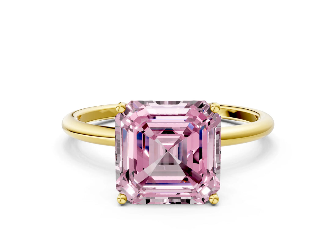 Yellow gold Fancy Pink Asscher  Cut Solitaire Engagement Ring with Thin Band and Four-Prong Setting_21