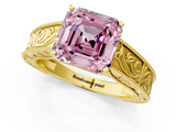 Yellow gold Fancy Pink Asscher  Cut Solitaire Engraved Band with Four-Prong Setting_1