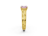 Yellow gold Fancy Pink Asscher  Cut Solitaire Engraved Band with Four-Prong Setting_2