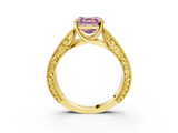 Yellow gold Fancy Pink Asscher  Cut Solitaire Engraved Band with Four-Prong Setting_3
