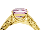 Yellow gold Fancy Pink Asscher  Cut Solitaire Engraved Band with Four-Prong Setting_4