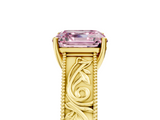 Yellow gold Fancy Pink Asscher  Cut Solitaire Engraved Band with Four-Prong Setting_5