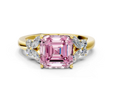 Yellow gold Fancy Pink Asscher  Cut Solitaire Floral Diamond Ring with Four-Prong Setting