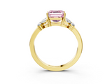 Yellow gold Fancy Pink Asscher  Cut Solitaire Floral Diamond Ring with Four-Prong Setting_3