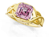 Yellow gold Fancy Pink Asscher Cut Solitaire Intertwined Band Prong Setting Ring_1