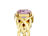 Yellow gold Fancy Pink Asscher Cut Solitaire Intertwined Band Prong Setting Ring_5