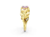 Yellow gold Fancy Pink Asscher Cut Solitaire Leaf-Inspired Engagement Ring with Prong Setting_14
