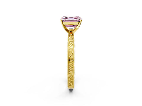 Yellow gold Fancy Pink Asscher Cut Solitaire Milgrain Engraved Band with Four-Prong Setting_2