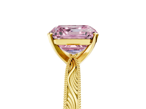 Yellow gold Fancy Pink Asscher Cut Solitaire Milgrain Engraved Band with Four-Prong Setting_5