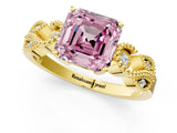 Yellow gold Fancy Pink Asscher Cut Solitaire Milgrain Leaf Band with Prong Setting_13