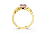 Yellow gold Fancy Pink Asscher Cut Solitaire Milgrain Leaf Band with Prong Setting_15