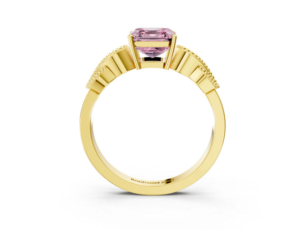 Yellow Gold Asscher Cut Vintage Solitaire Engagement Ring Setting for Fancy Pink Center