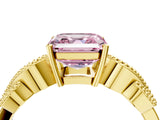 Yellow gold Fancy Pink Asscher Cut Solitaire Milgrain Leaf Band with Prong Setting_16