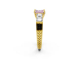 Yellow gold Fancy Pink Asscher Cut Solitaire Princess Side Stone Engraved Band Prong Setting Ring_2