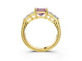 Yellow gold Fancy Pink Asscher Cut Solitaire Princess Side Stone Engraved Band Prong Setting Ring_3